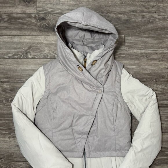 FIG Down Filled Womens Winter Long Jacket Oslo Parka Coat Beige Gray Hooded Snow - Picture 2 of 16